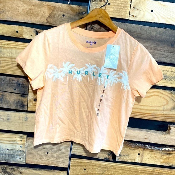 NWT Hurley Cropped Tee Peach Medium Palm Tree Graphic - Picture 2 of 5